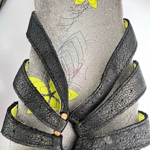 Abeo Sandals Womens 8 N Farren Strappy Slides Black Leather Open Toe Floral - Picture 4 of 8